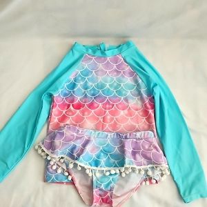 Girls Swim Rashguard with Pom Pom Bottom Size 152